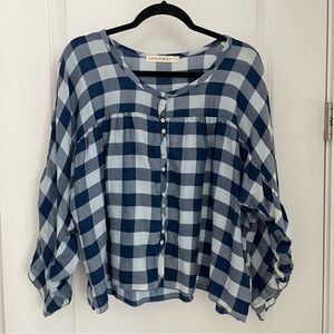 Longway (Neve & Hawk) Blue Plaid One Size Button Up Shirt Slow Fashion.      17